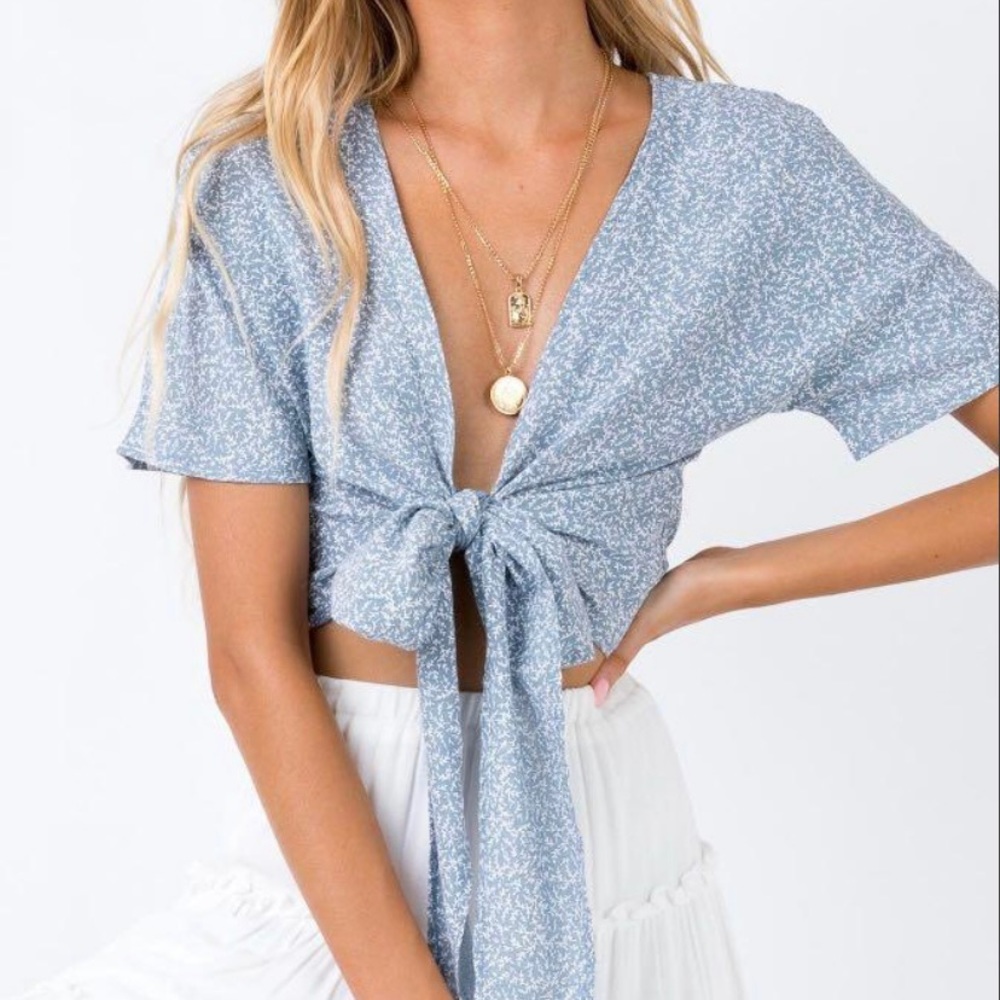 Princess Polly Jazzy light blue tie top